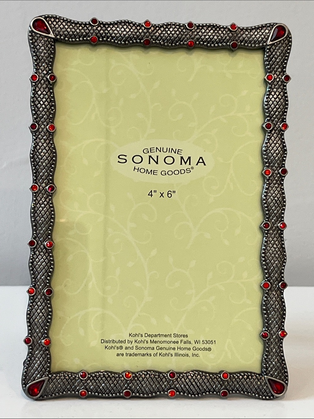 Sonoma - Silver Snake Skin Textured 4x6 Frame W/ Red Rhinestones- Discontinued